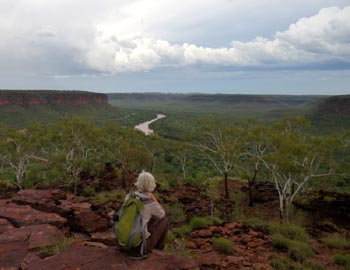 Glenys enjoying a view of the Victoria River, Gregory National Park, January 2010