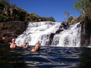 Enjoying a swim below the Amphitheatre Falls, Twin Falls Creek, Kakadu.