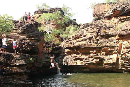High jumps into the pool, unknown valley