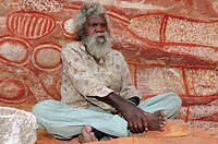 Aboriginal elder at art site; photo R Whear