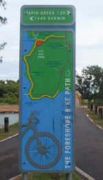 Cycle path sign at Rapid Creek footbridge