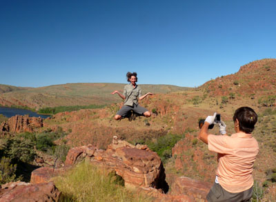Jumping for joy in the Carr Boyd Range