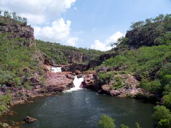 Koolpin Gorge, Lower Falls, January. Once we are above the falls, we no longer have to worry about estuarine crocodiles.