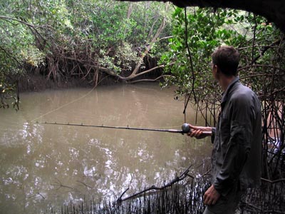 Paul fishing at the Berkeley River, March 2006