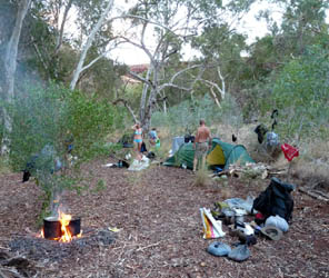 Campsite in Wittenoom Gorge. Our exact campsite depends on the size of the group and the conditions at the time.