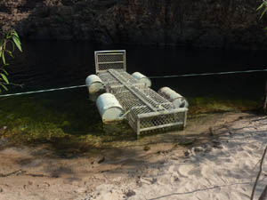 Crocodile trap at the bottom end of Twin Falls beach. There are no big crocodiles above the falls where our trek takes place.