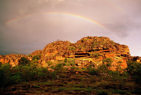 Rainbow view from a Kakadu rock shelter